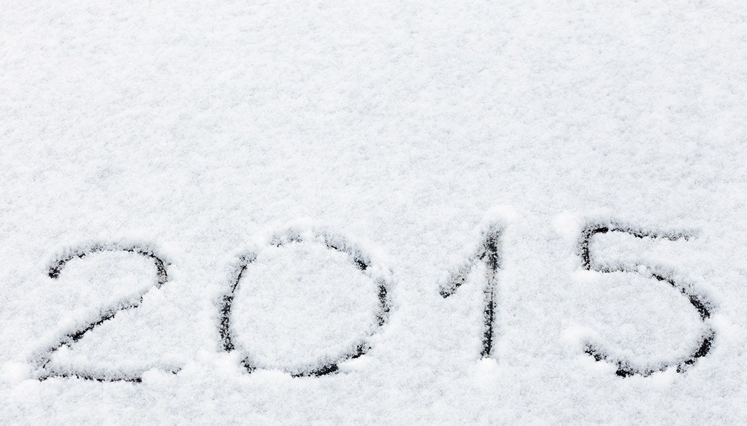 Message handwritten in fresh powdery snow for 2015