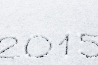 Message handwritten in fresh powdery snow for 2015
